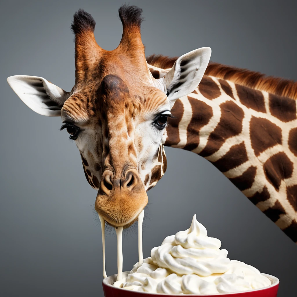 Girafe surréaliste imaginée comme un récipient de crème fouettée