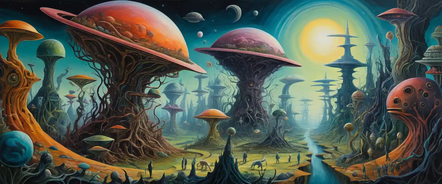 Regno surrealista di creature ibride vorticoshe nel caos