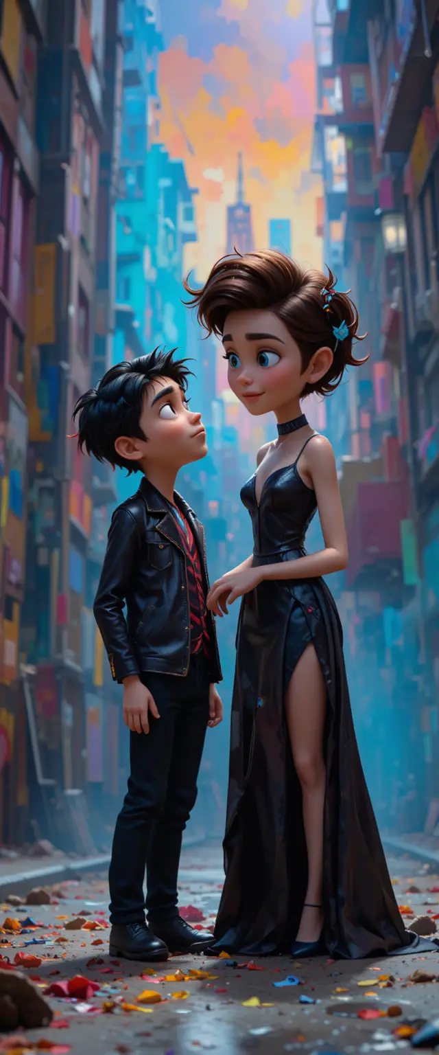 Giovane in stile Pixar di fronte a un'intensa mentore artista