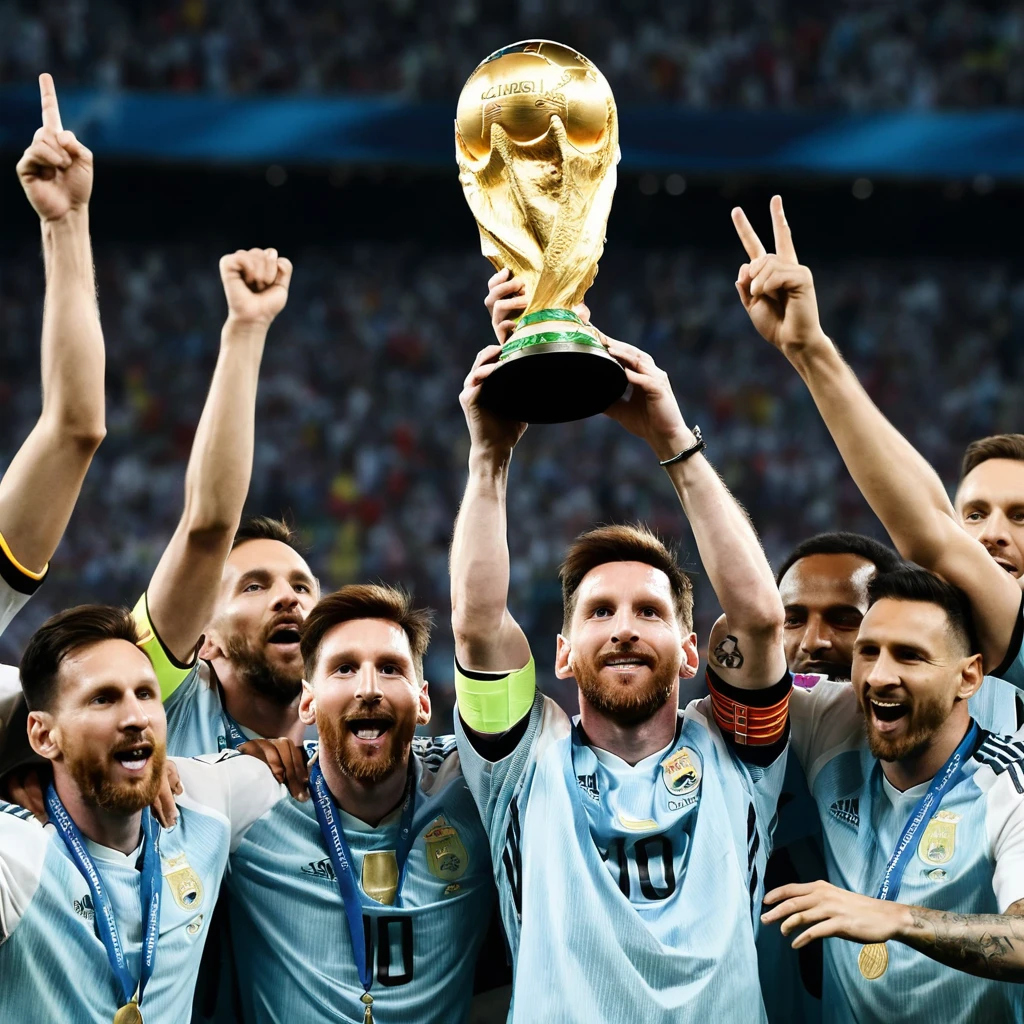 Campione di calcio solleva la coppa del mondo con i compagni in festa