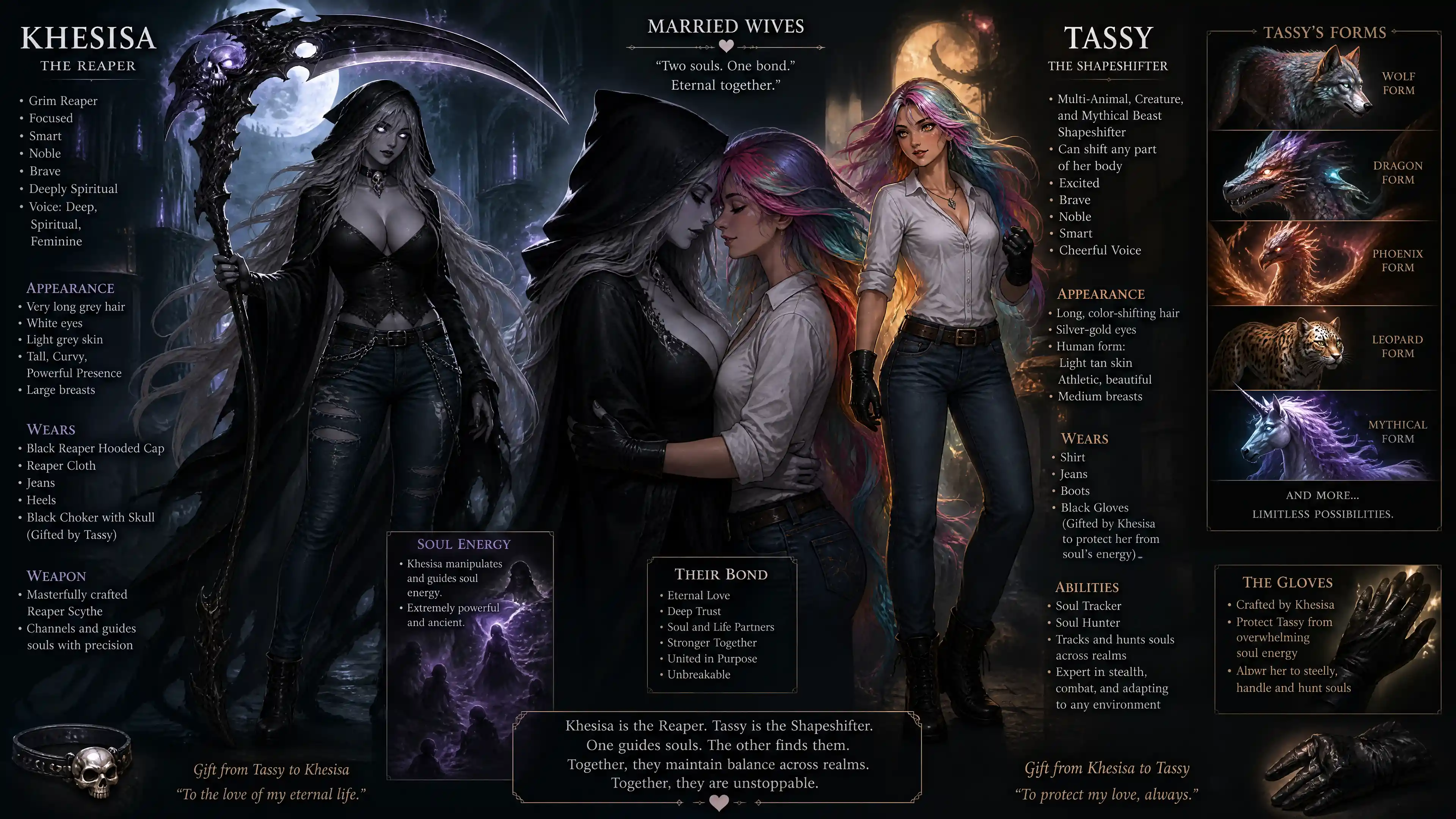 Noble female grim reaper with scythe in dark attire