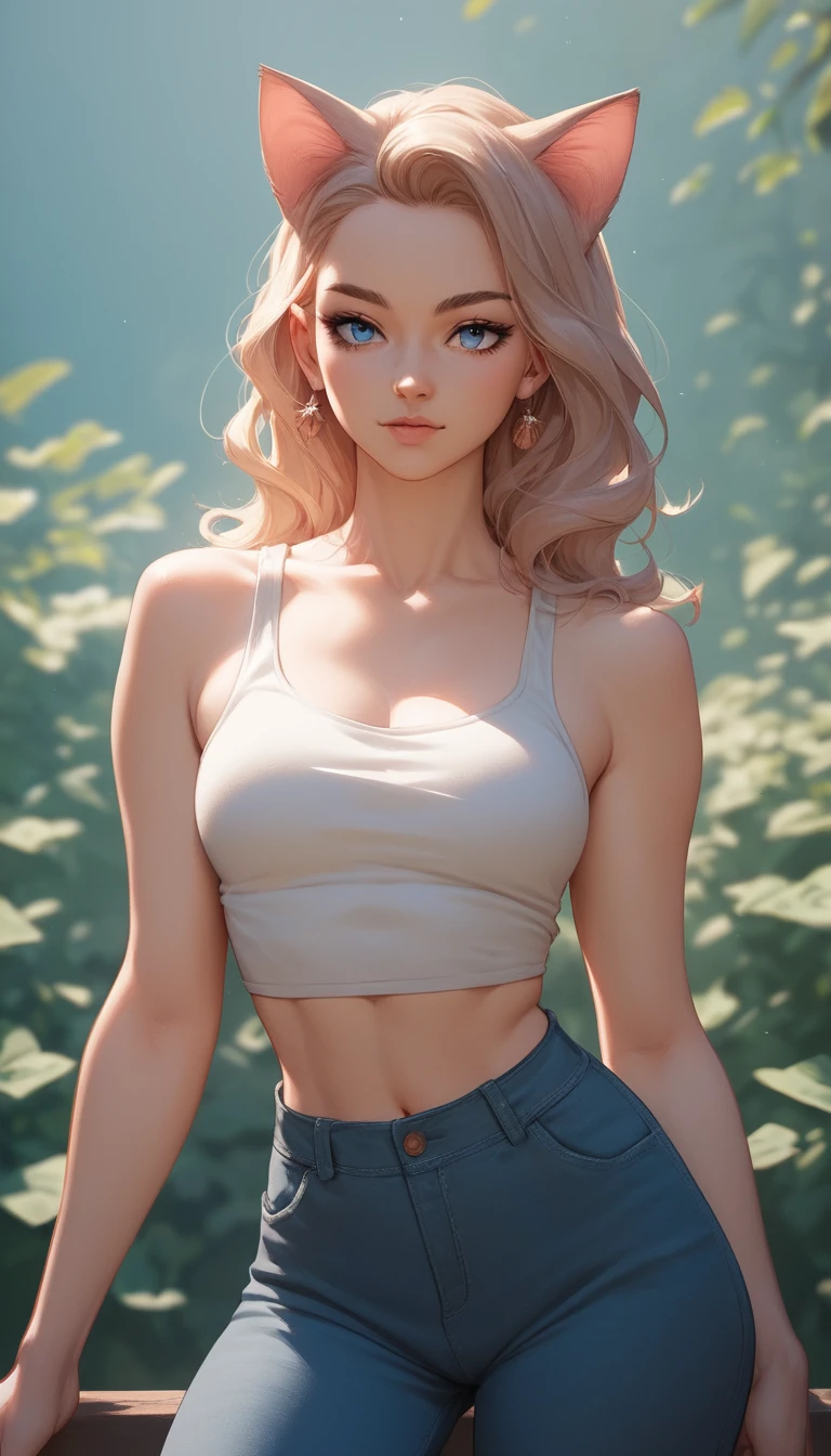 藍眼睛貓耳少女動漫近景