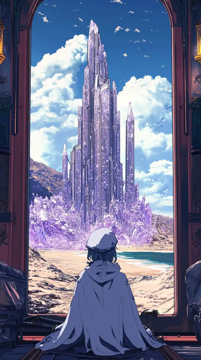 Twisted steel fantasy tower before a purple storm sky