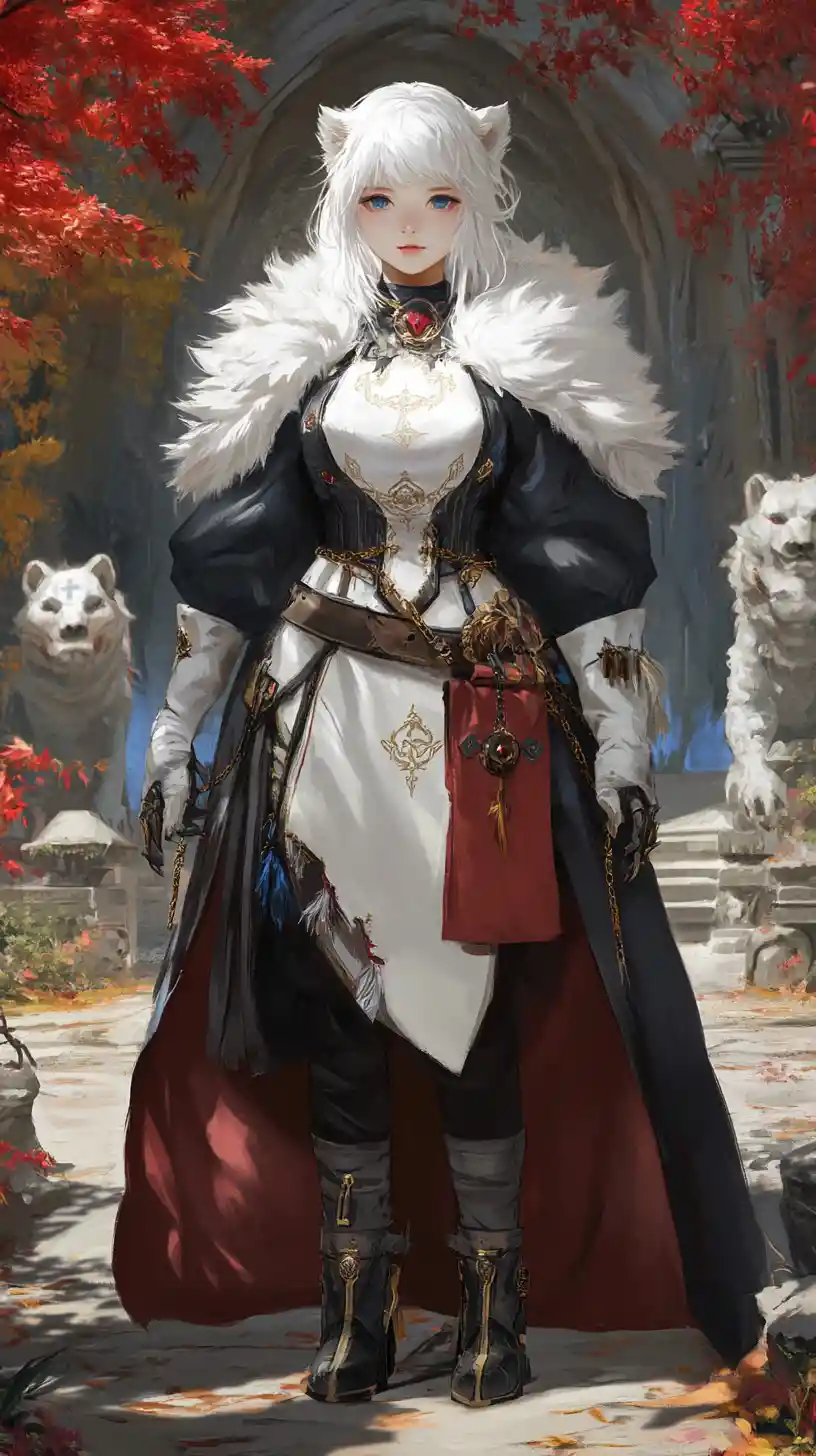 Anime girl in fur cape with crystal armor details