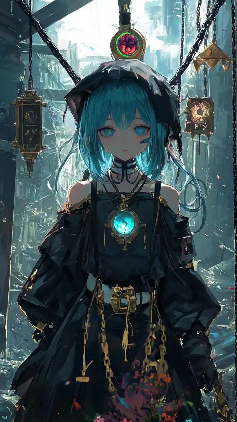 Floating Demon Eye Pyramid Above Chains In Dark Ruins