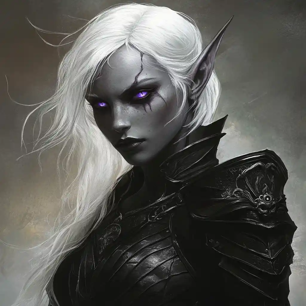 Dark elf woman in sleek black magical armor