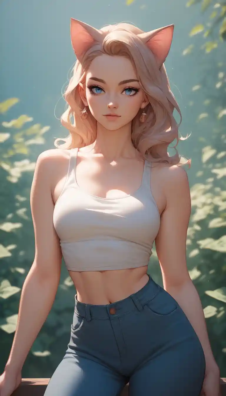 藍眼睛貓耳少女動漫近景