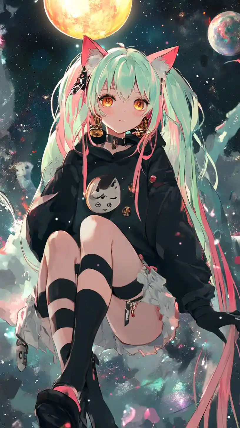 Anime girl with pink hair in stylish streetwear outfit
