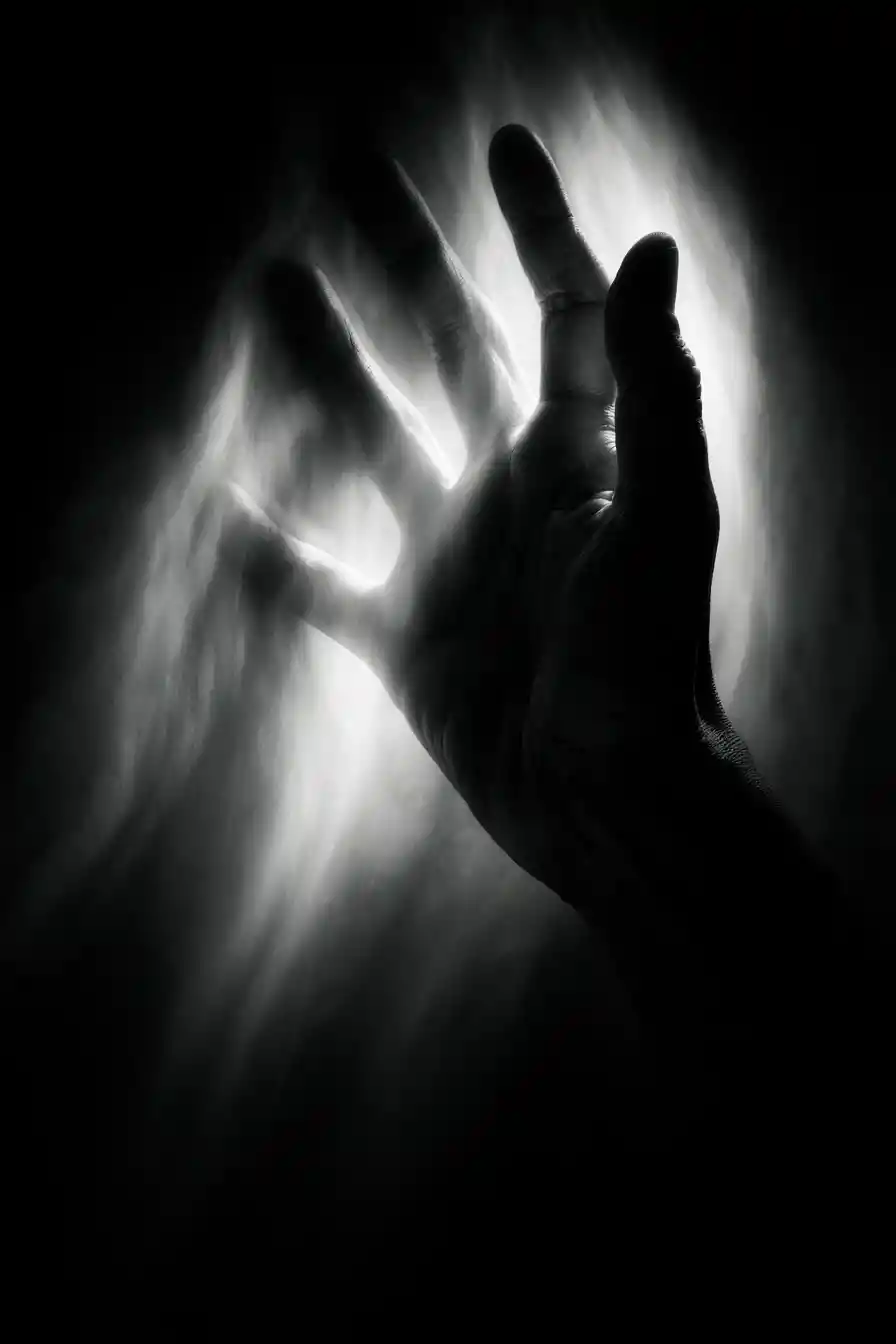 Ephemeral form fading between darkness and dawning light