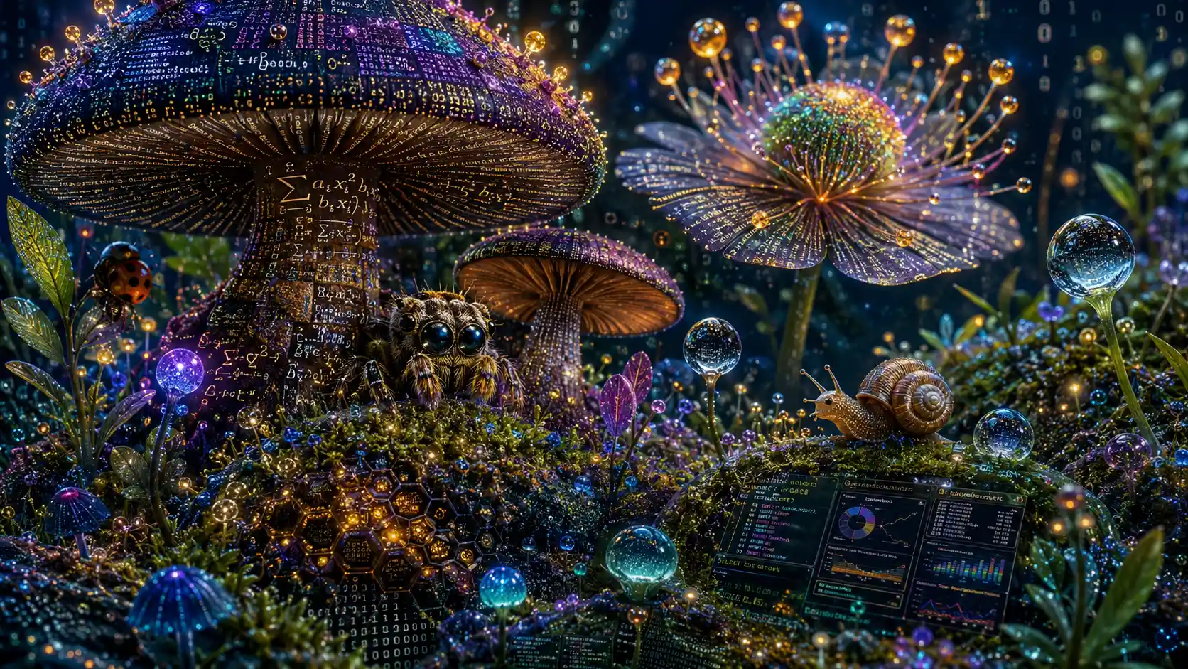 Ultra macro view of a whimsical microscopic fantasy world