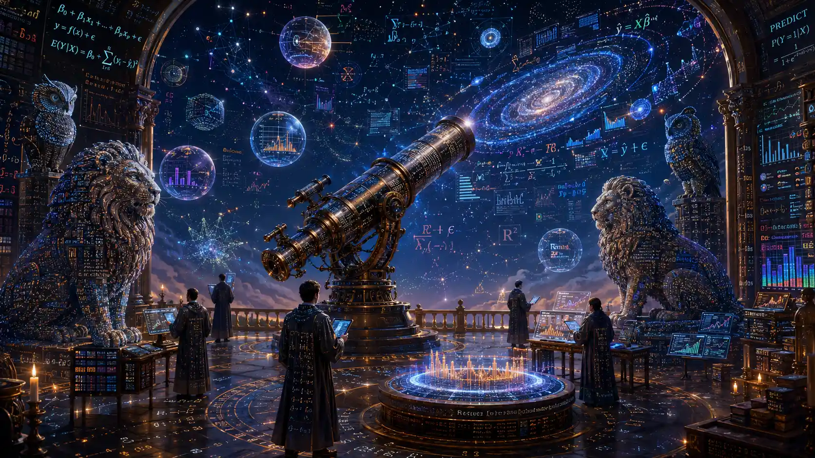 Astronomers In A Celestial Data Filled Observatory