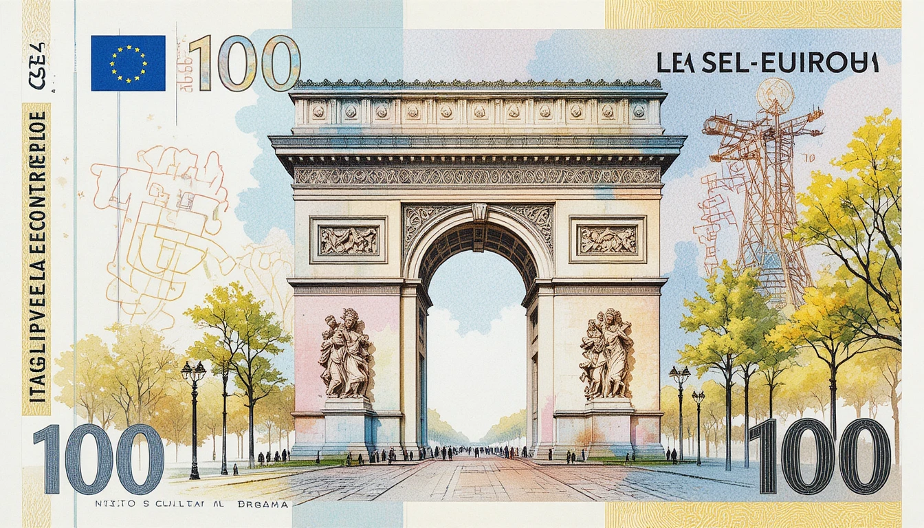 Billete francés de 100 euros con diseño del Arco del Triunfo de París