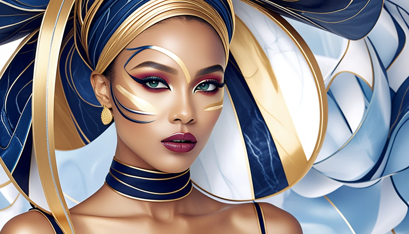 Retrato de belleza afroamericana con sombrero de alta costura vanguardista