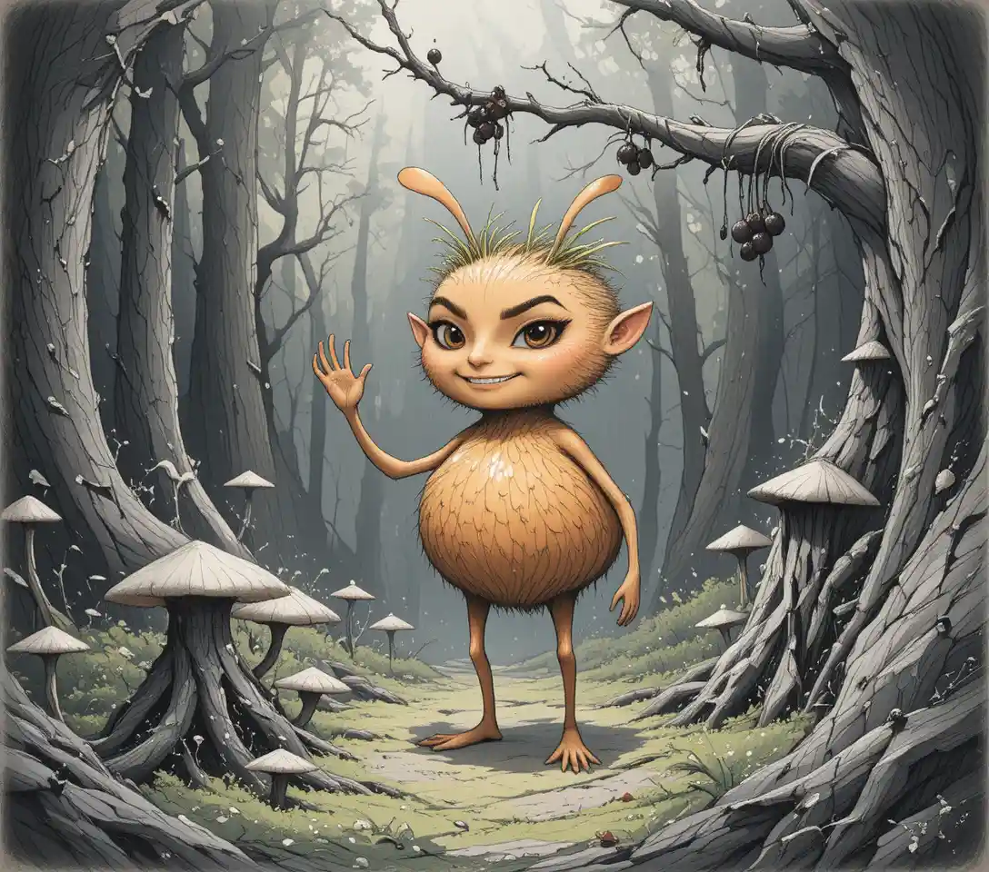 Playful orange forest creature in an enchanted woodland