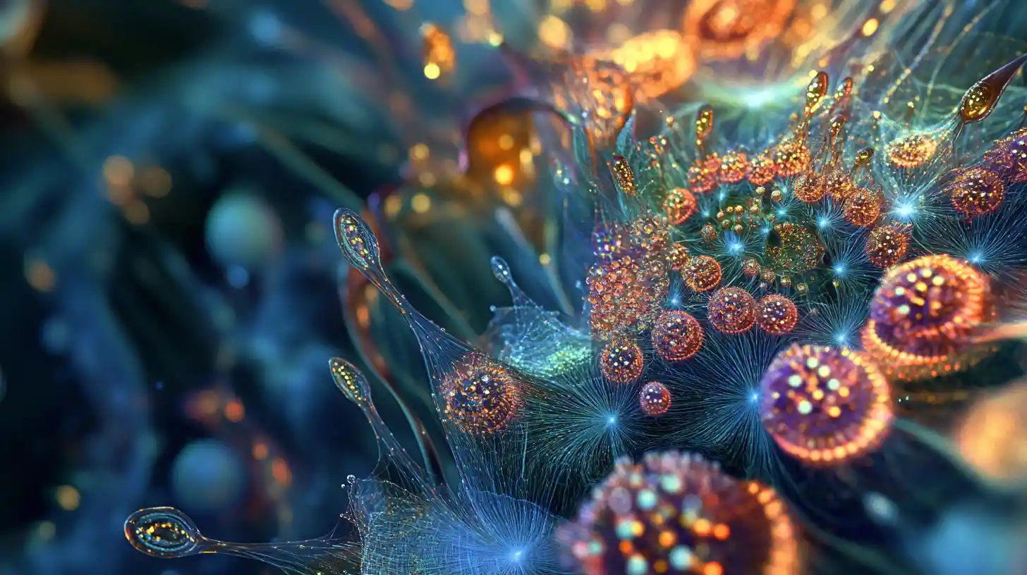 Ultra macro fantasy micro world made of glowing data
