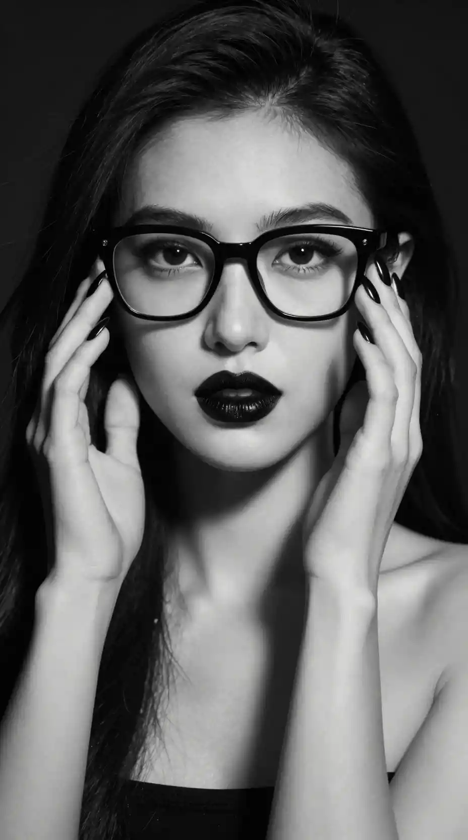 黒いサングラスの女性のモノクロファッションポートレート