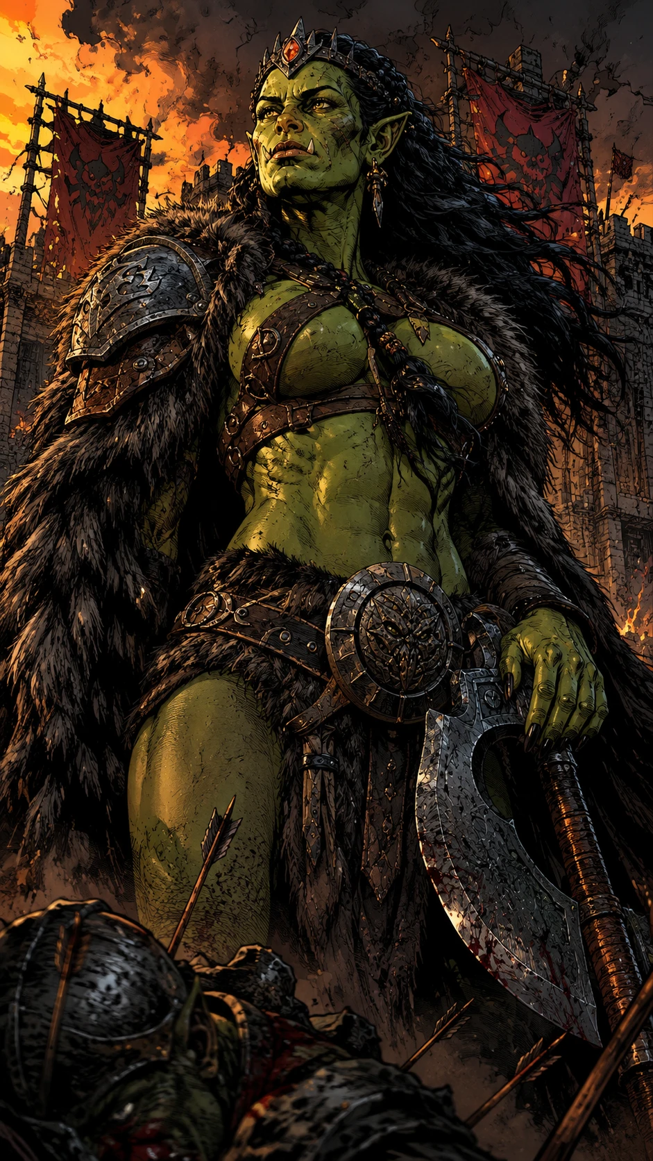 Heroína de fantasía oscura en estilo de novela gráfica cinematográfica