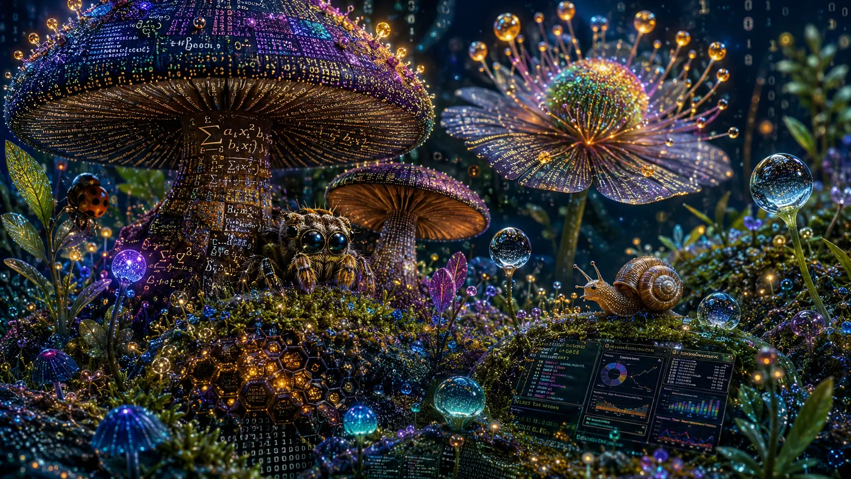 Ultra macro view of a whimsical microscopic fantasy world