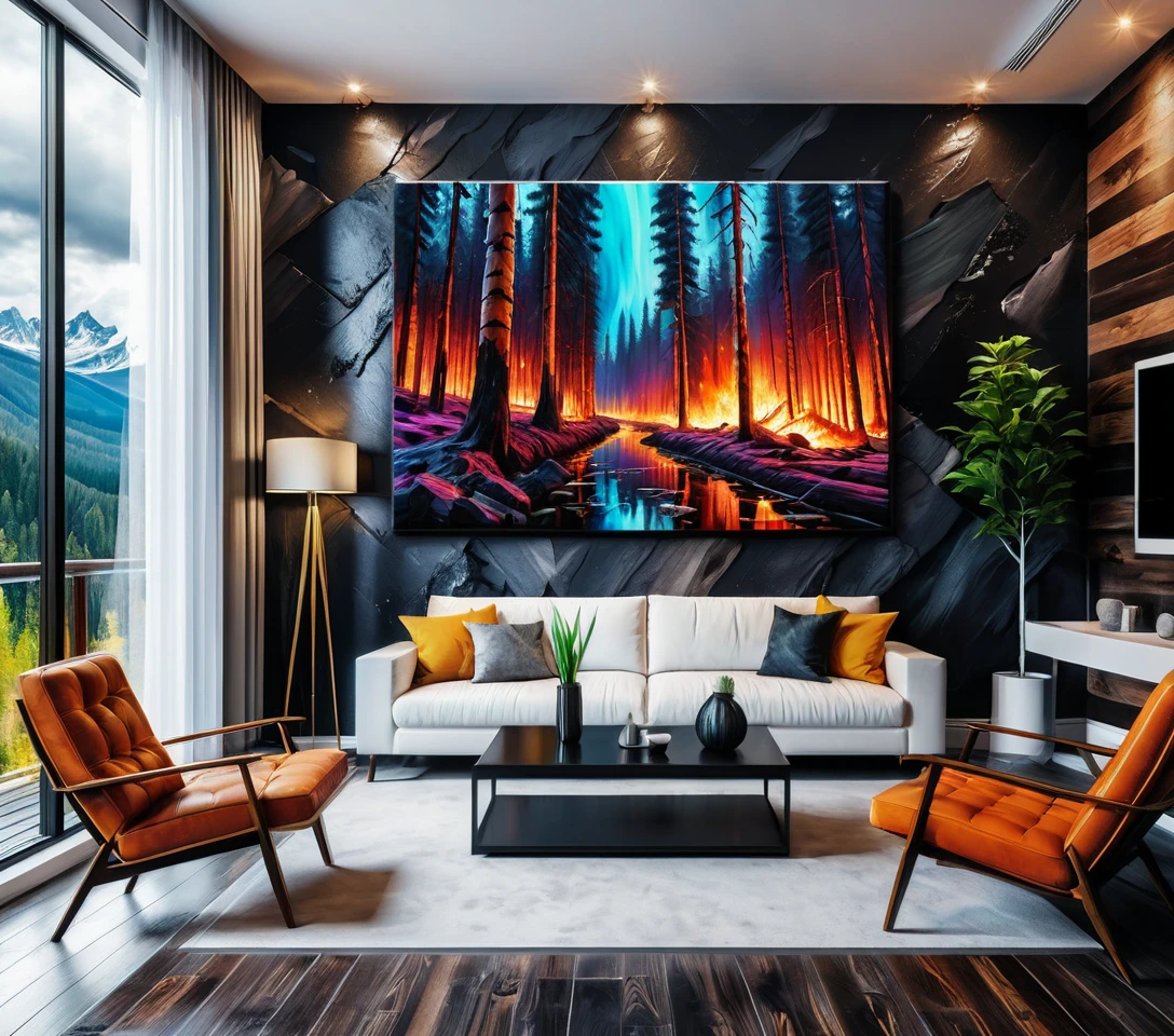 Dark fantasy art gallery room filled with framed paintings