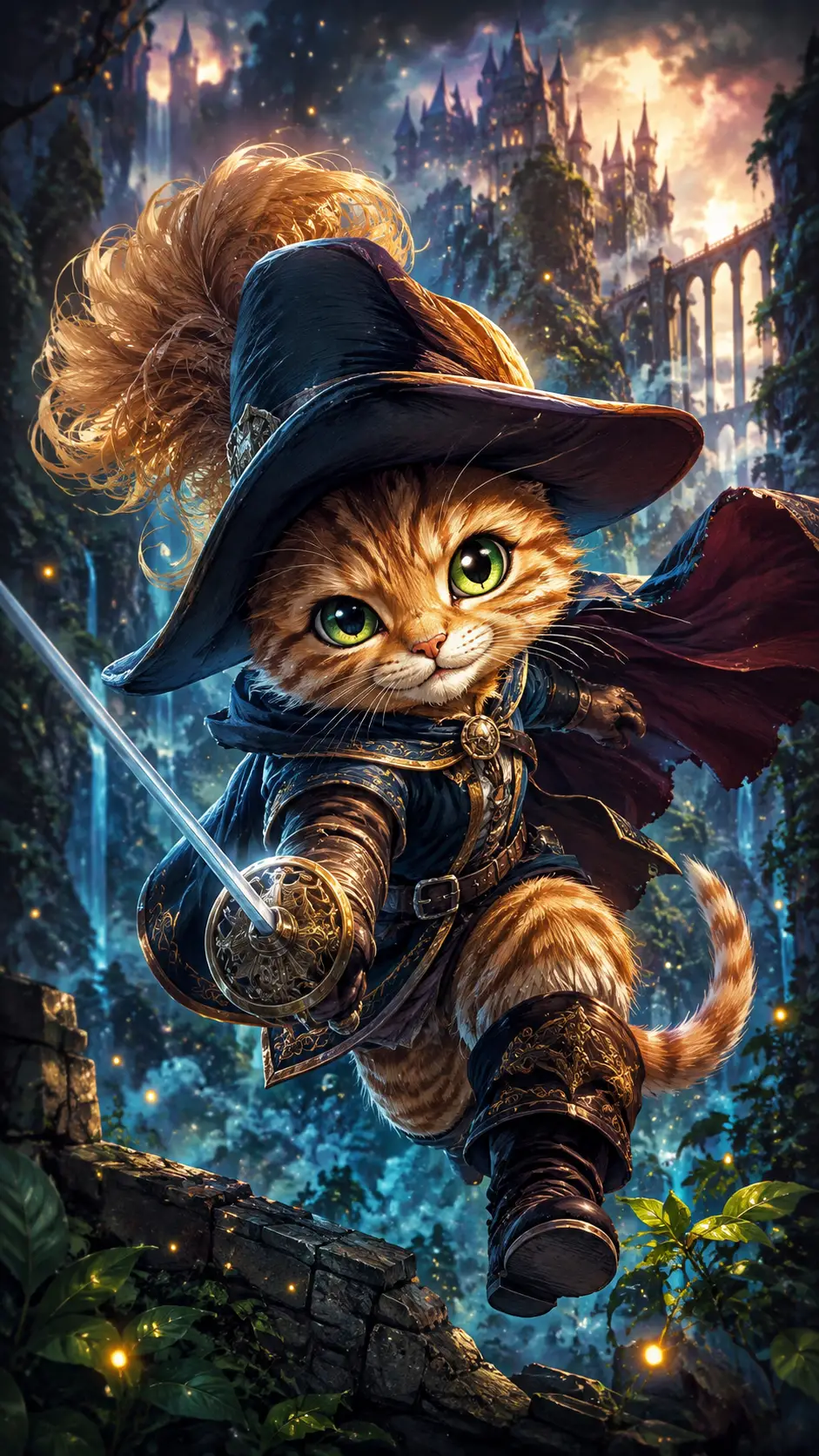 Dynamic fantasy hero with expressive eyes in magical motion