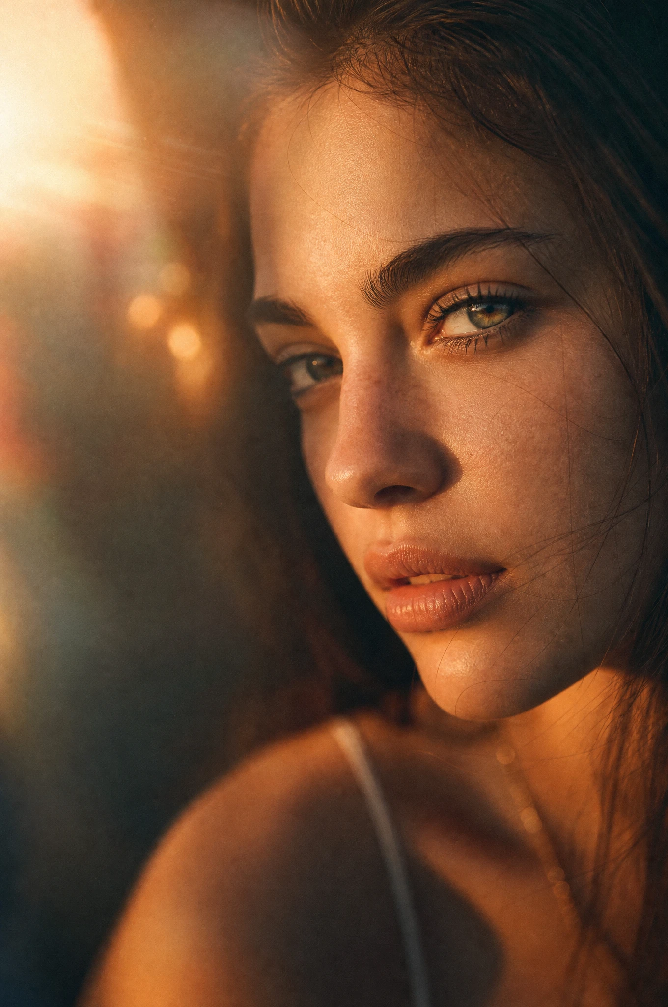 Retrato en primer plano a la hora dorada con luz cinematográfica suave