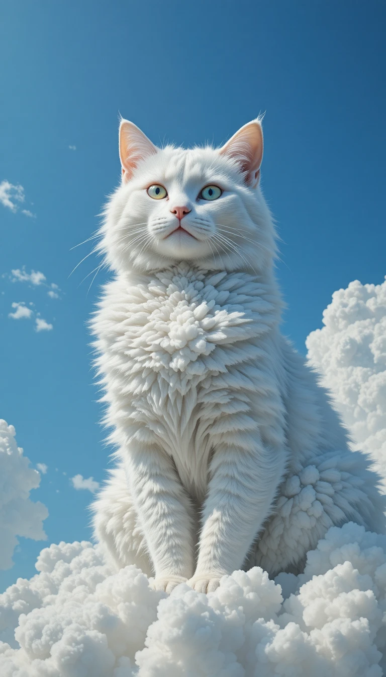 Gato de nube surrealista flotando en un cielo de verano azul brillante