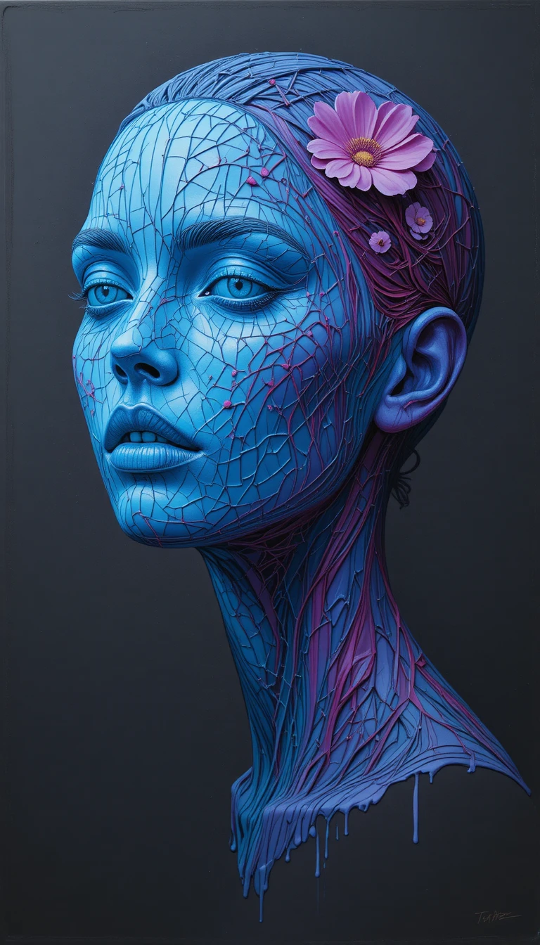 Busto femenino en retrato al óleo de tres cuartos semi frontal