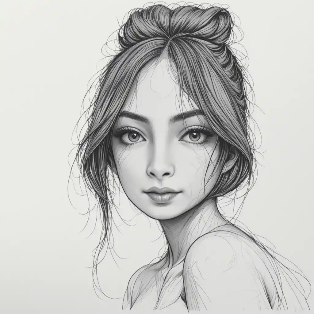 Boceto detallado a lápiz en blanco y negro con contornos limpios