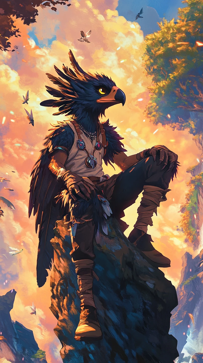 Dynamic fantasy hero with luminous magical environment