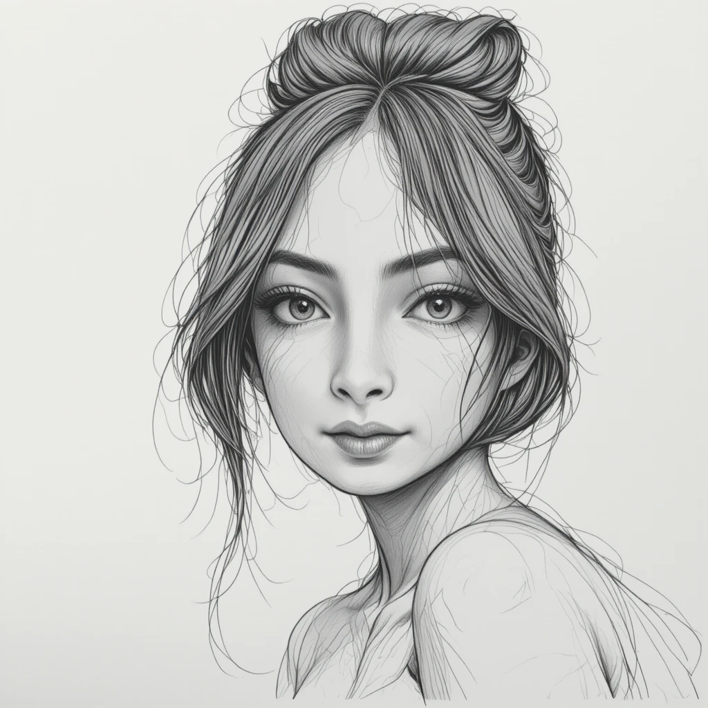 Dessin au crayon noir et blanc détaillé aux contours nets