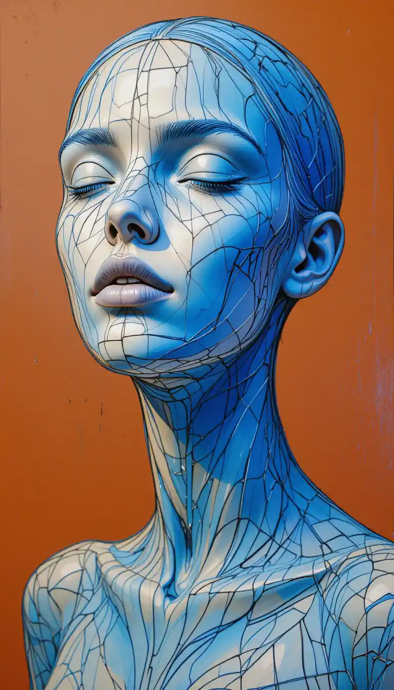 Female bust oil painting with semi diagonal frontal view
