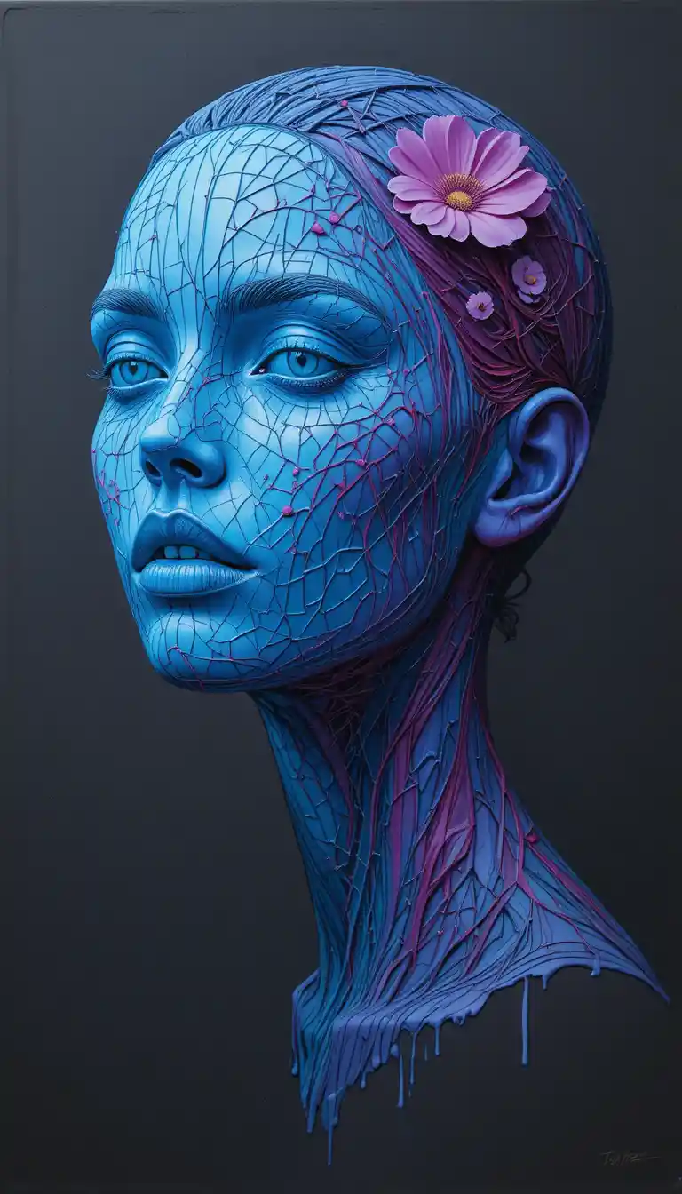 Busto femenino en retrato al óleo de tres cuartos semi frontal