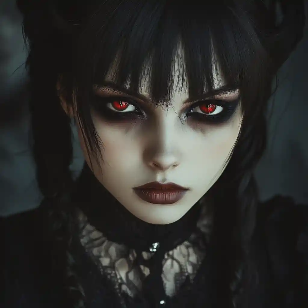 Dark vampire rogue woman with red eyes and gothic style