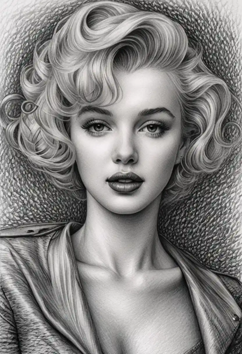 Graphite close up portrait of Marilyn Monroe smiling