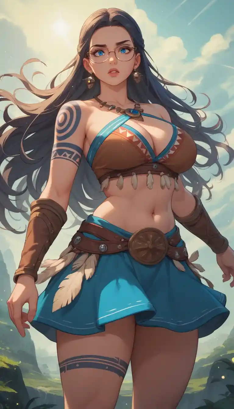 Princesa caballero de fantasía estilo anime en primer plano con gafas y tatuajes