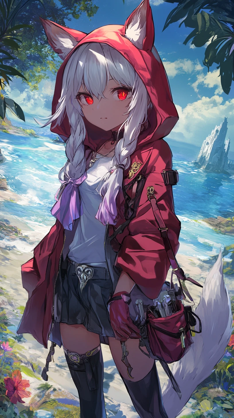 Anime girl on a mystical tropical island at night