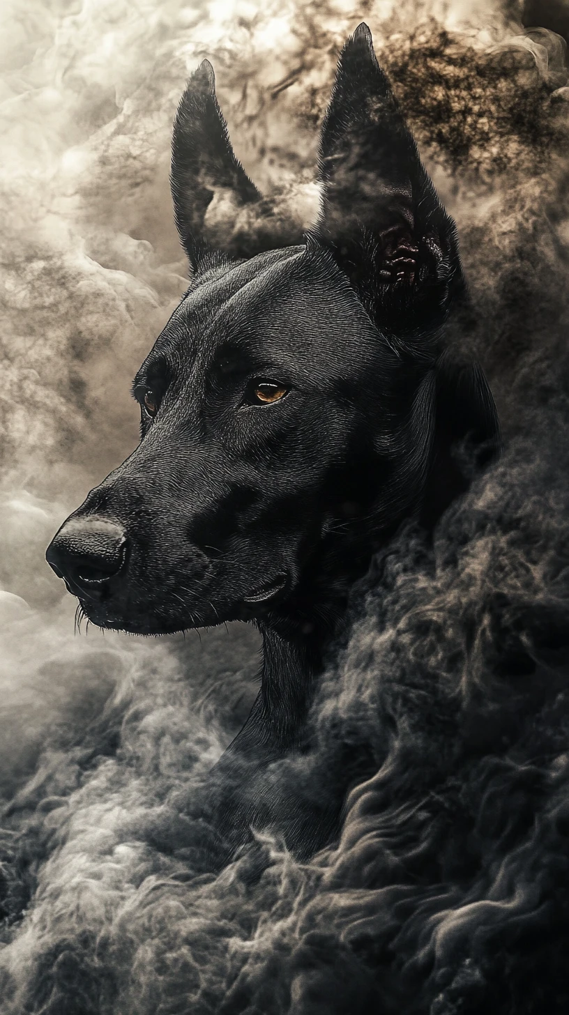 Doberman dog off the leash on a tense city street