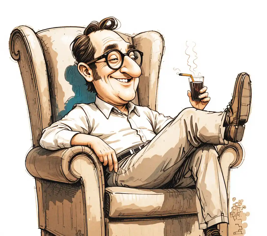 Caricatura relajada de hombre descansando con bebida y cigarrillo