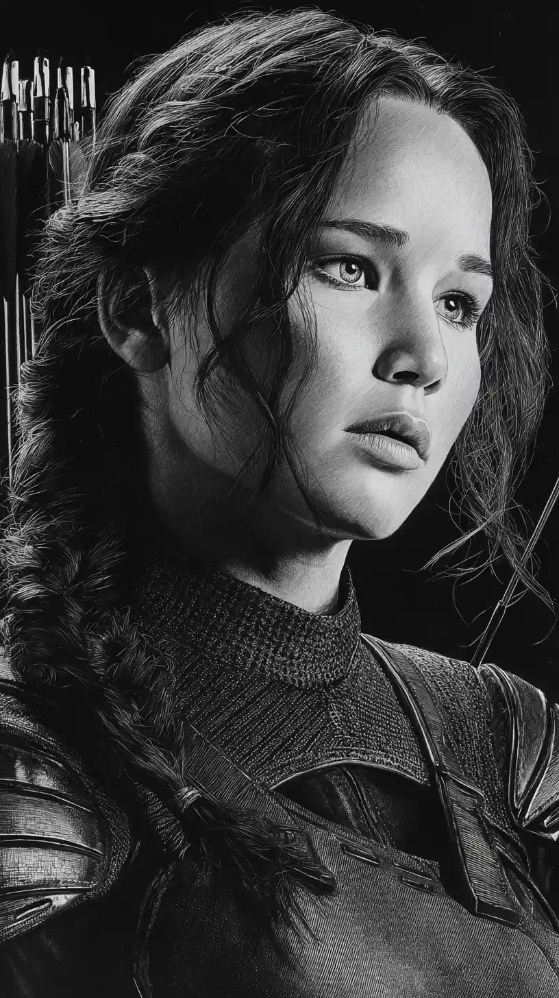 Graphite portrait of a determined armored archer woman in profile