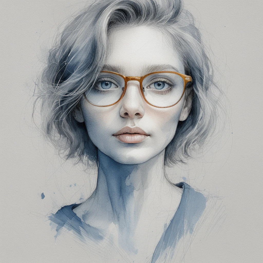 Retrato rabiscado a caneta de uma pessoa andrógina com óculos amarelos