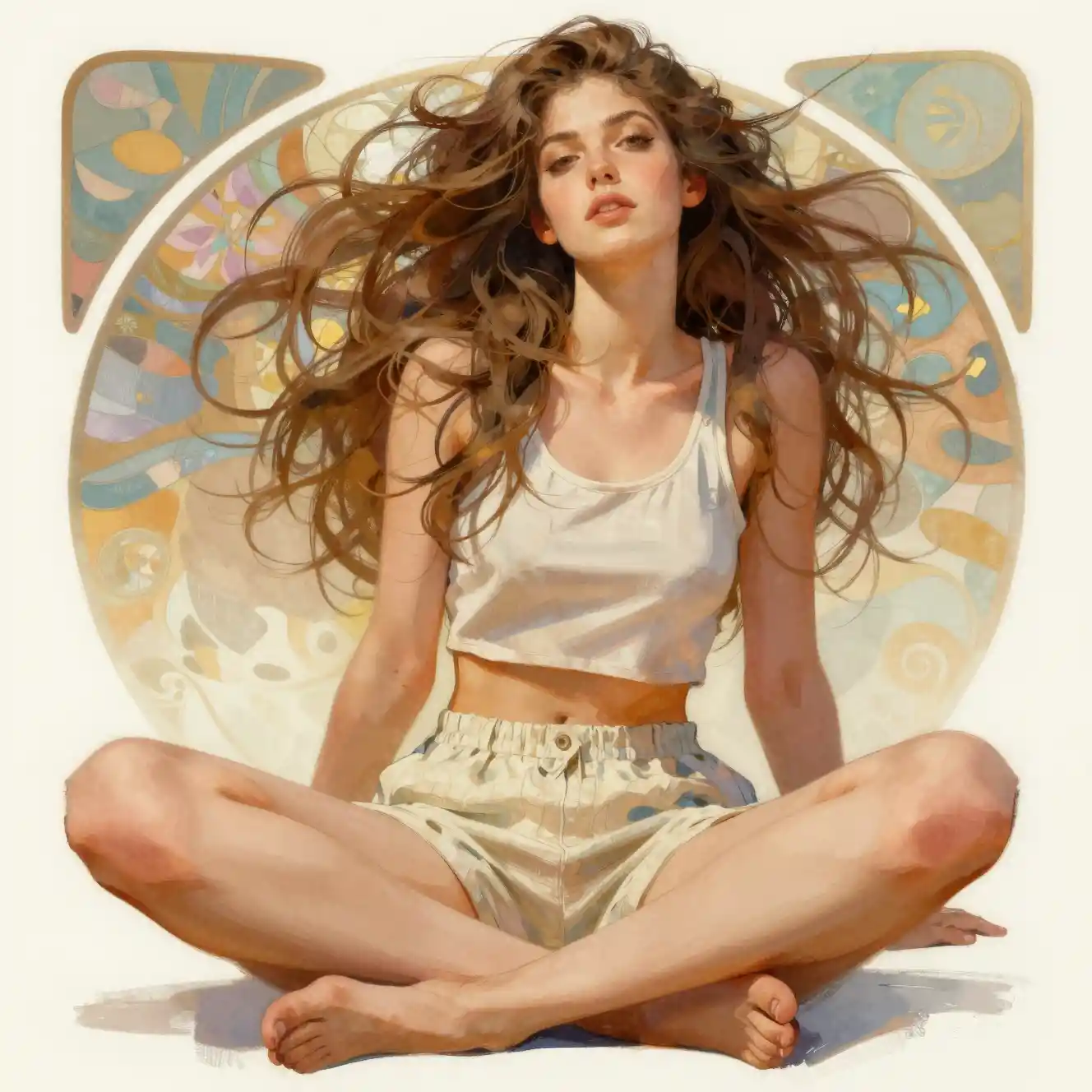 Thoughtful young woman in a relaxed low angle fashion pose