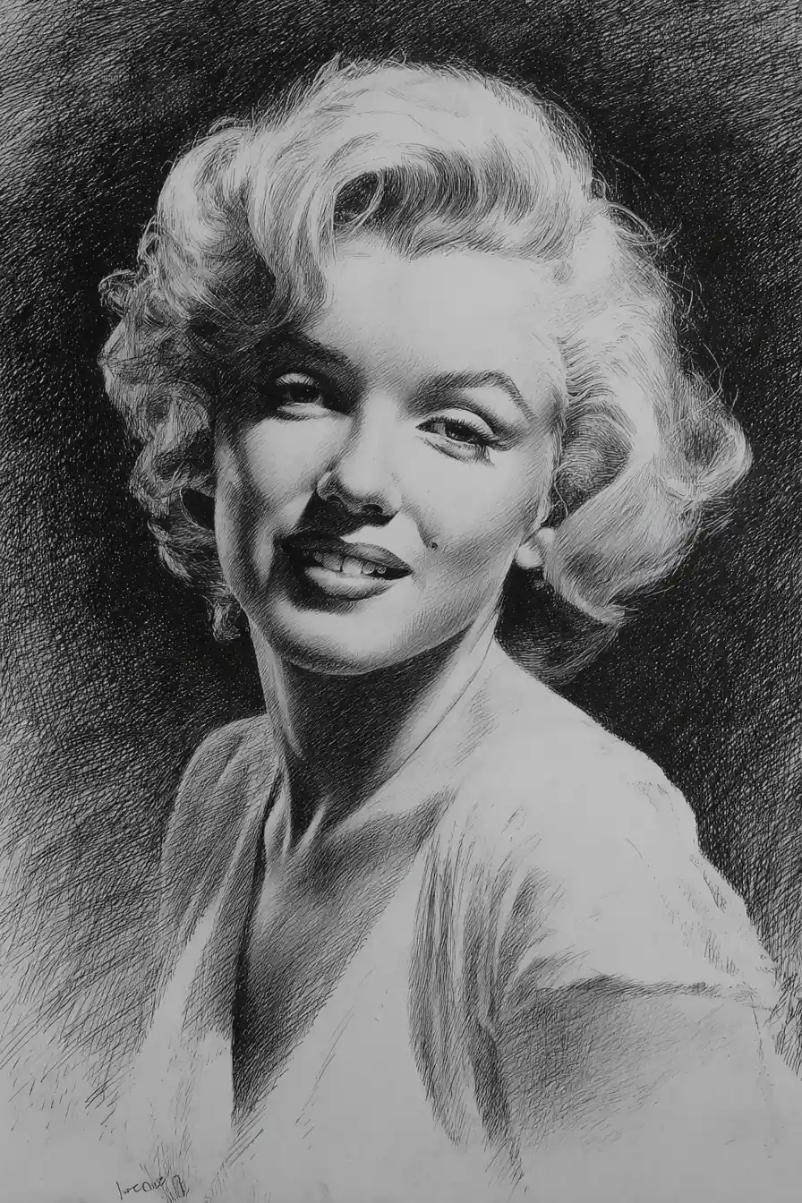 Ritratto a grafite di una donna sorridente con capelli ricci