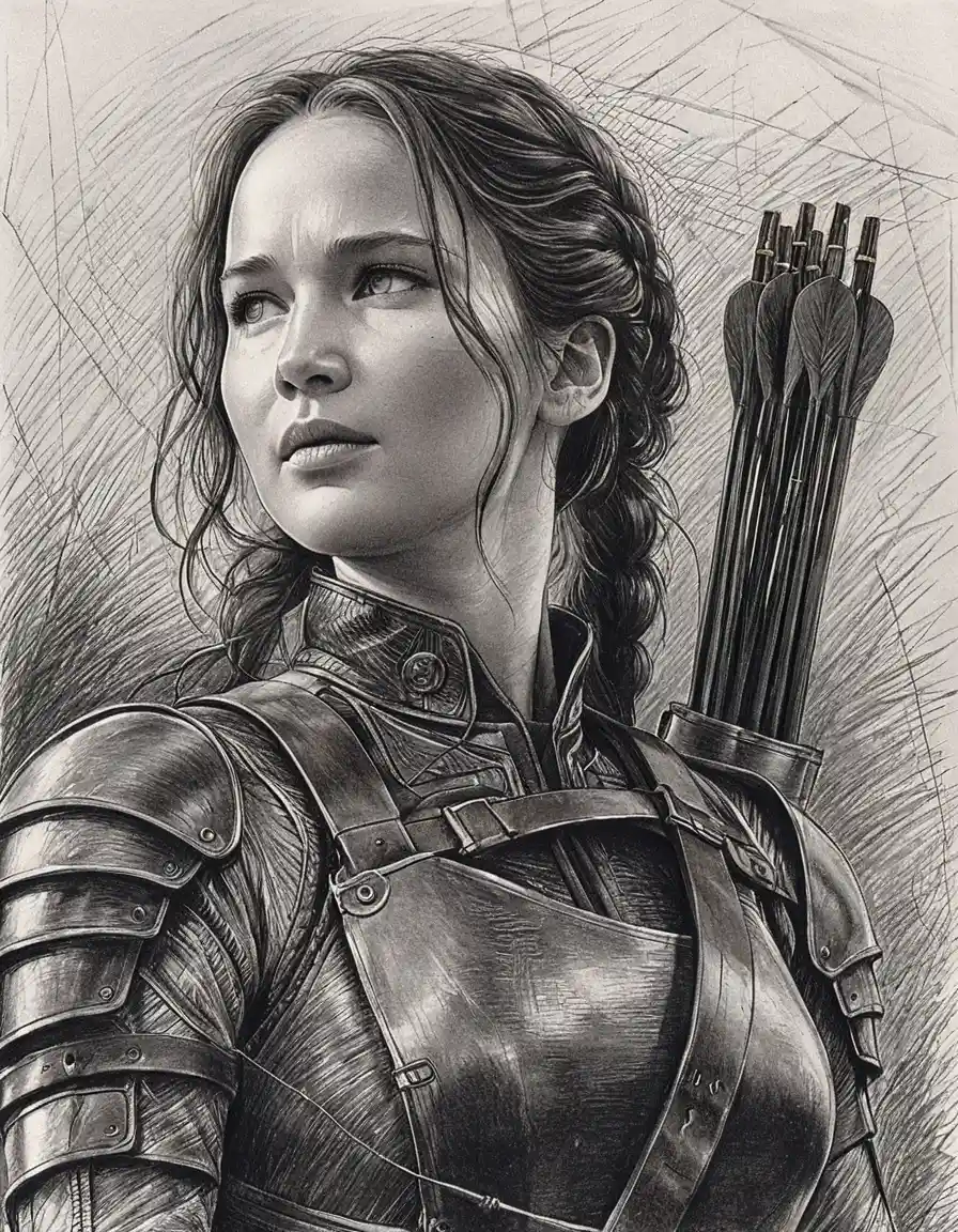 Graphite portrait of a determined armored archer in profile view