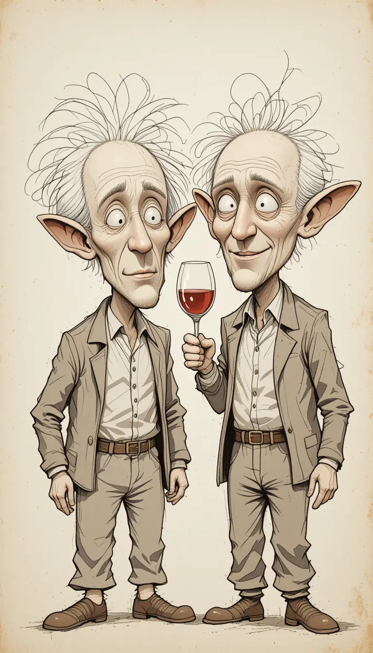 Elderly cartoon men sharing a joyful wine toast