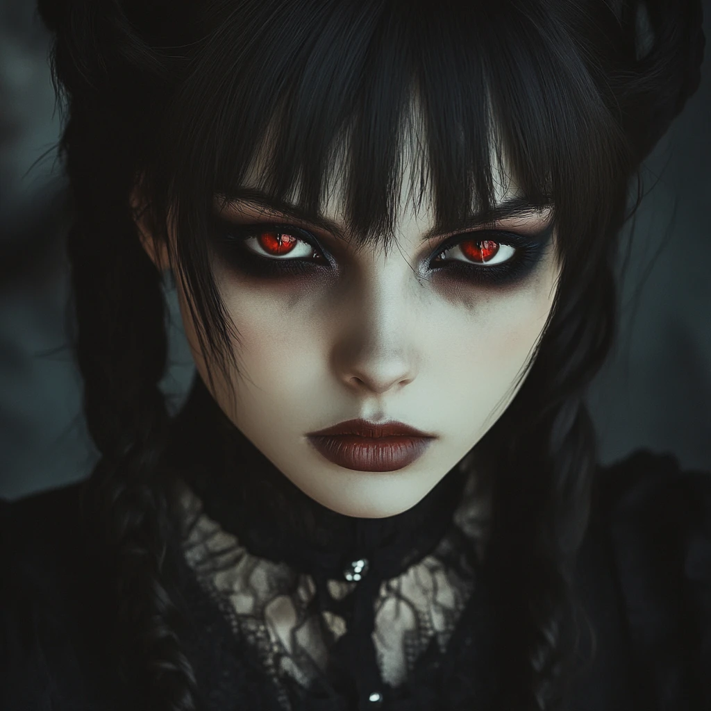 Dark vampire rogue woman with red eyes and gothic style