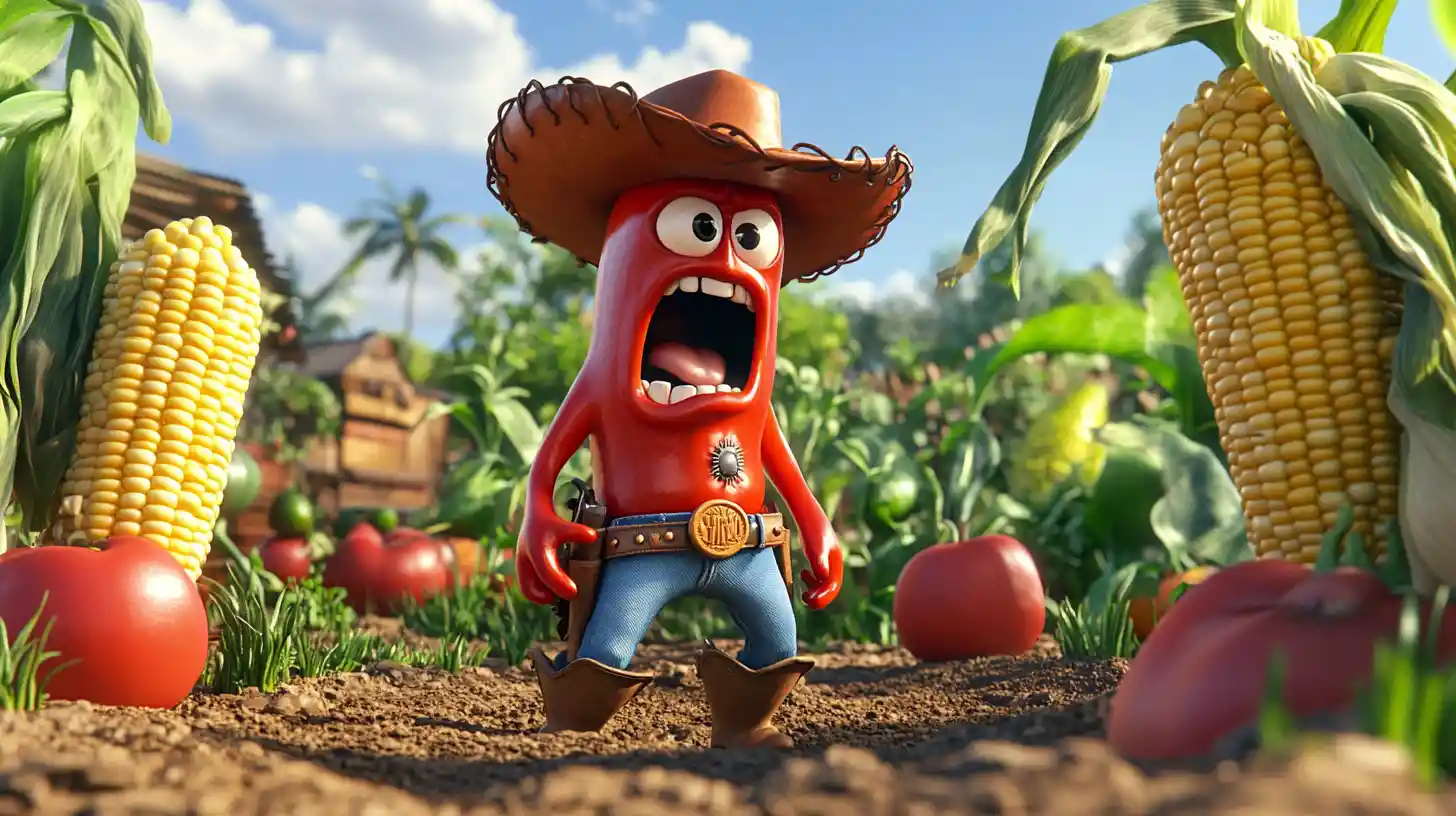Cowboy-Chilischote streitet sich mit Mais im Garten