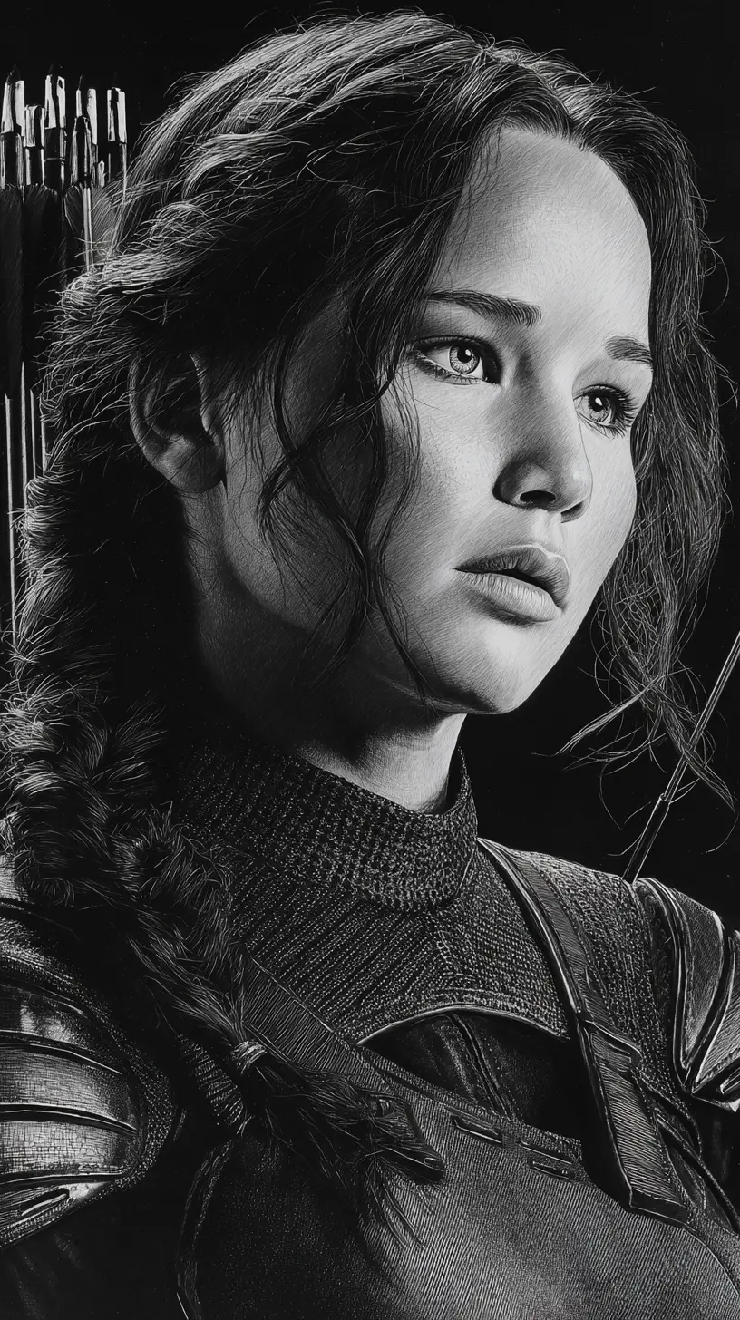 Graphite portrait of a determined armored archer woman in profile