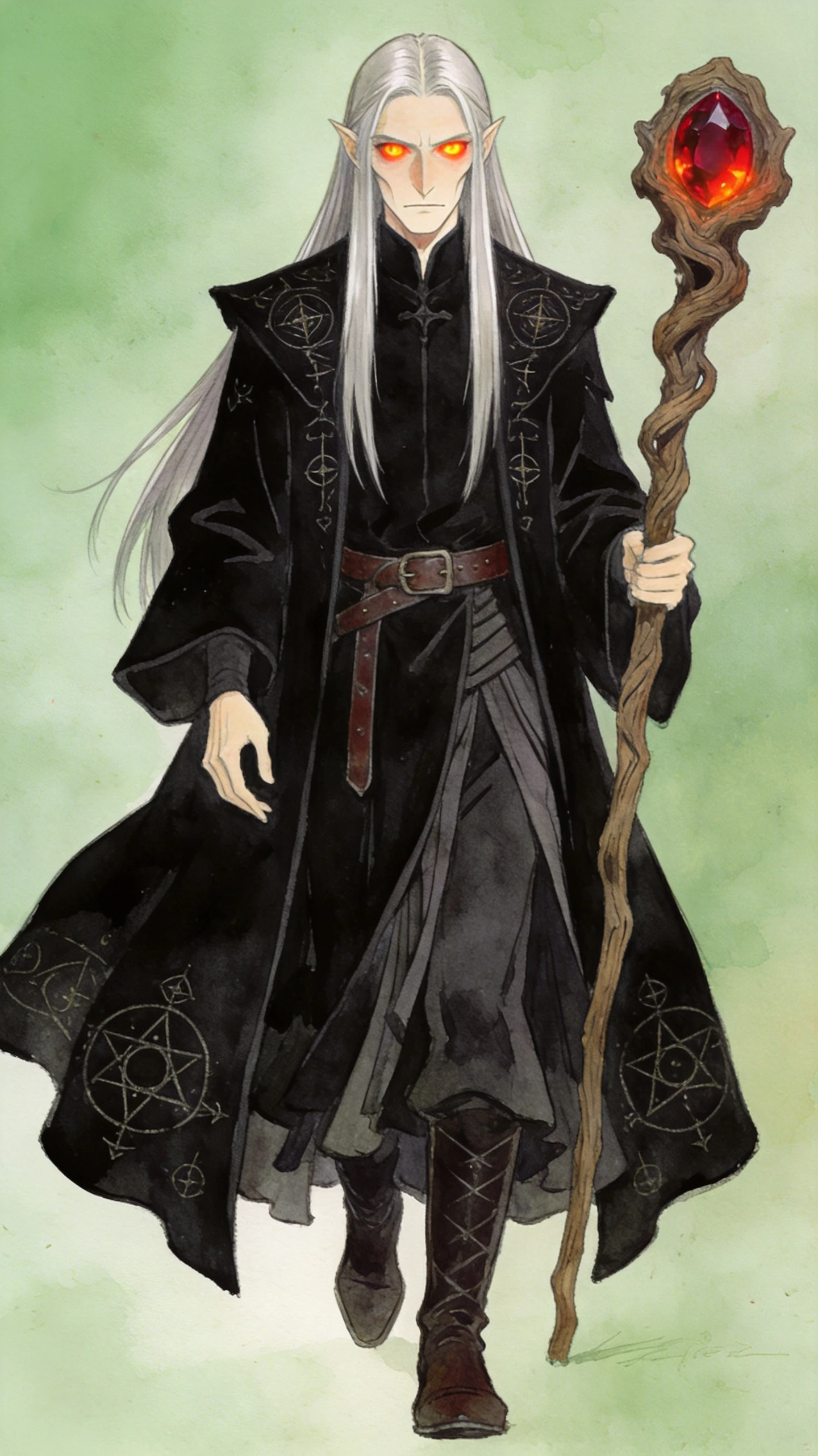 物語絵本風の古代闇の魔法使いキャラクターシート