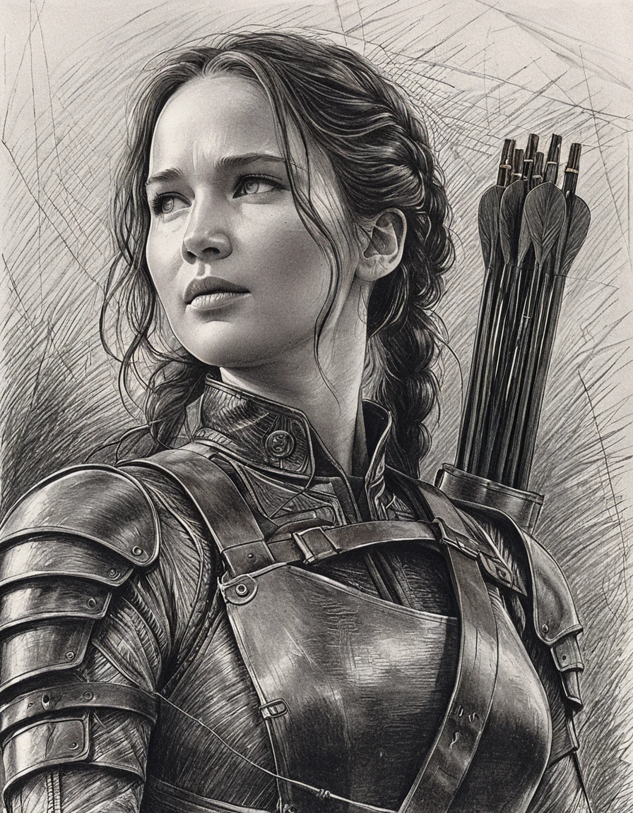 Graphite portrait of a determined armored archer in profile view