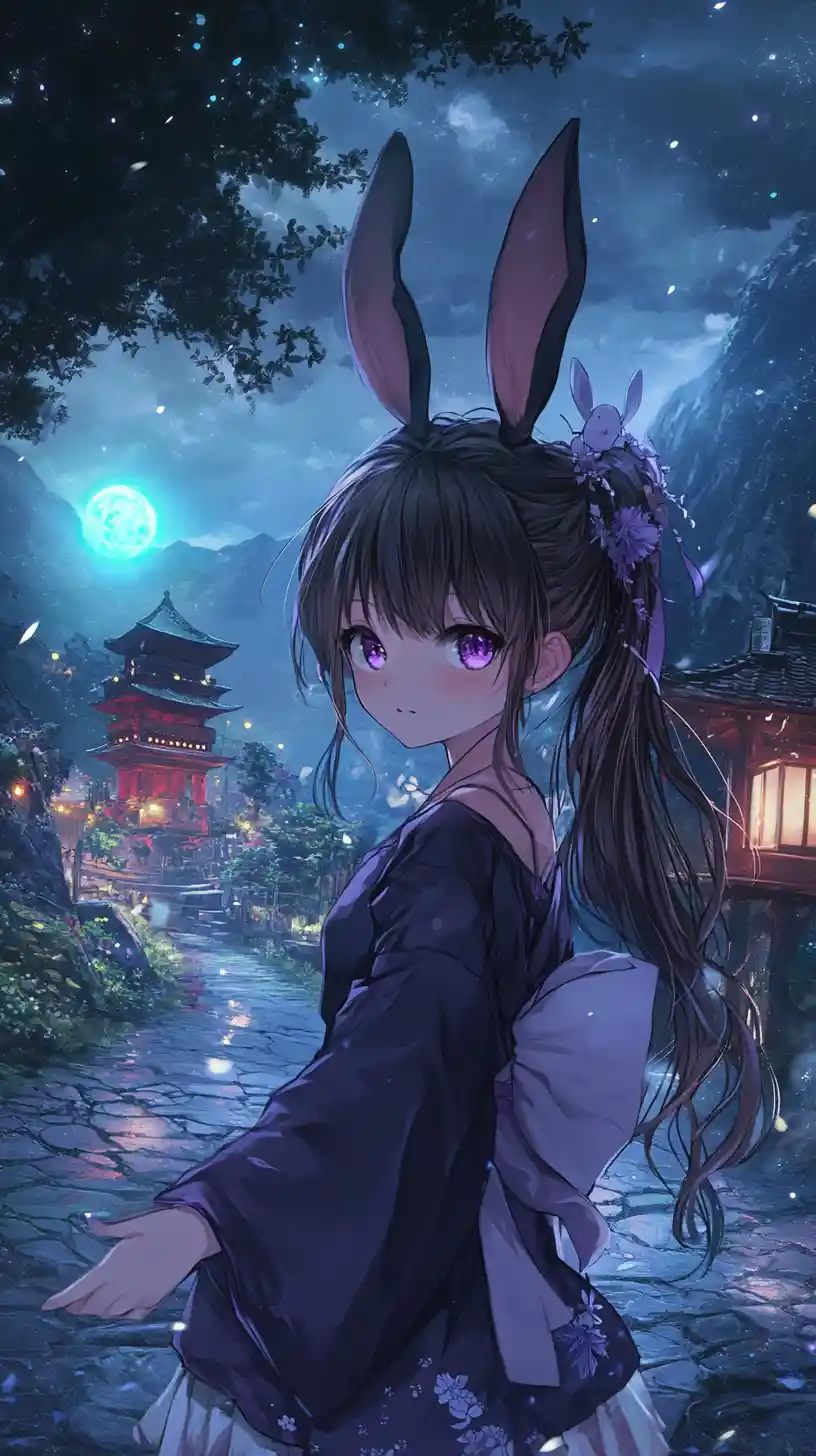 Chica anime lanzando magia verde en ruinas antiguas